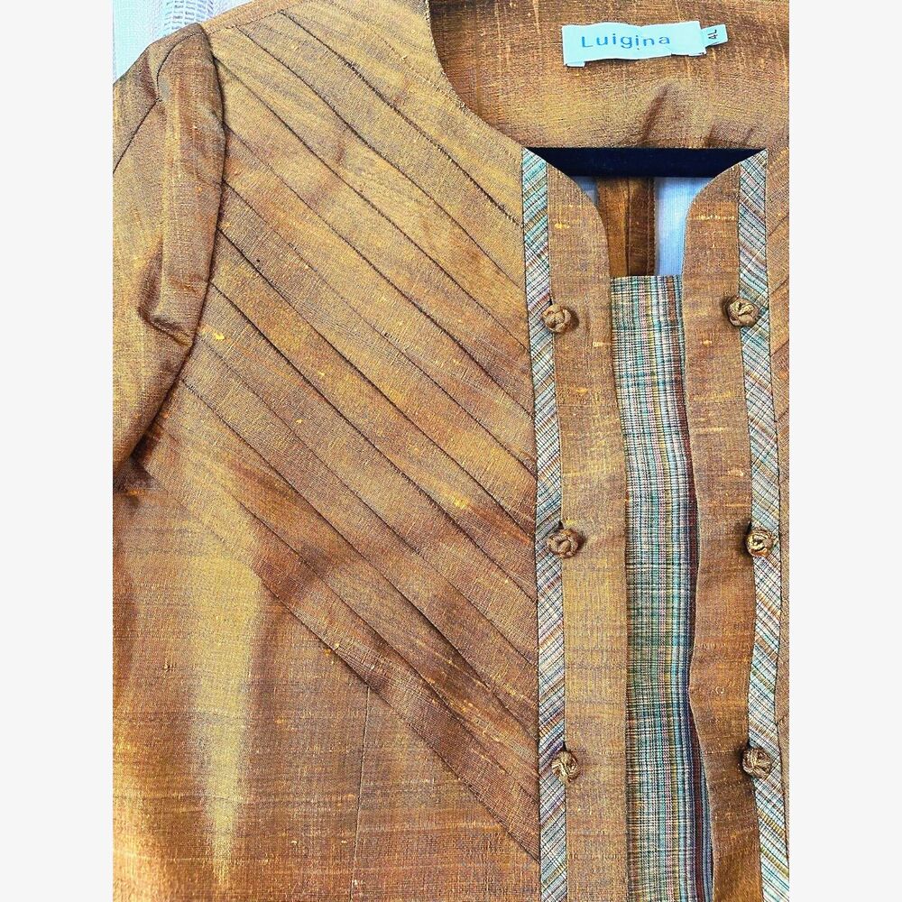 Luigina copper pleated detail 3/4 sleeve blazer - Picture 2 of 5